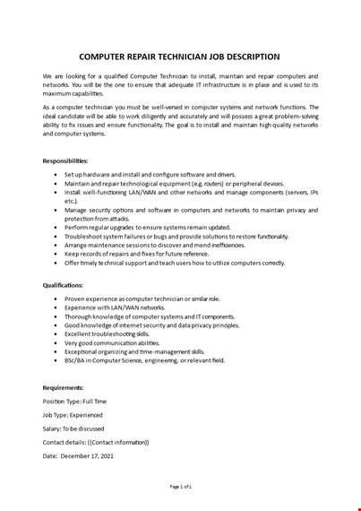 it repair technician job description template