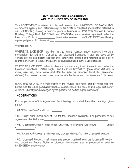 license agreement template: best terms for agreement, licensing, patents | licensee & licensor template
