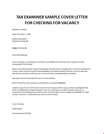 tax examiner cover letter template
