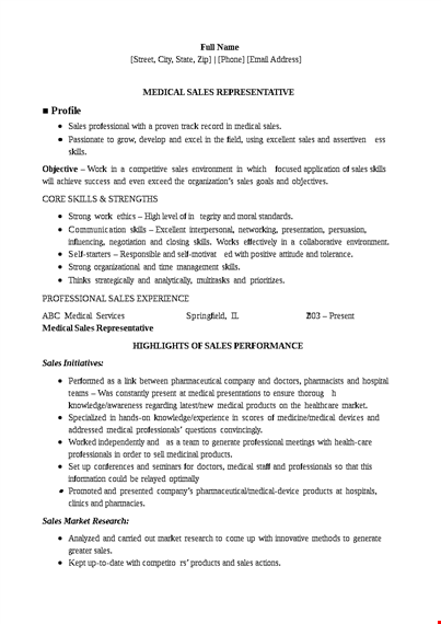 healthcare sales representative resume template