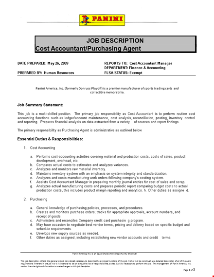 cash accountant purchasing agent job description template