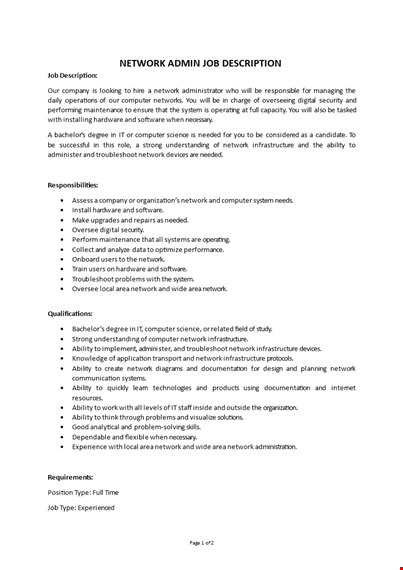 network engineer job description template