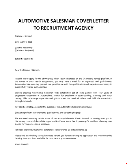 car salesman cover letter sample template