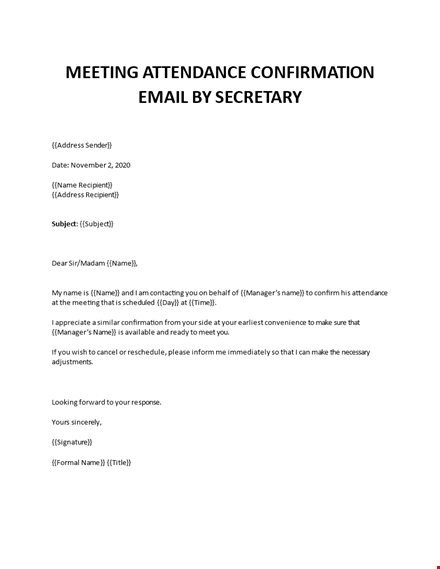 meeting attendance confirmation by secretary template