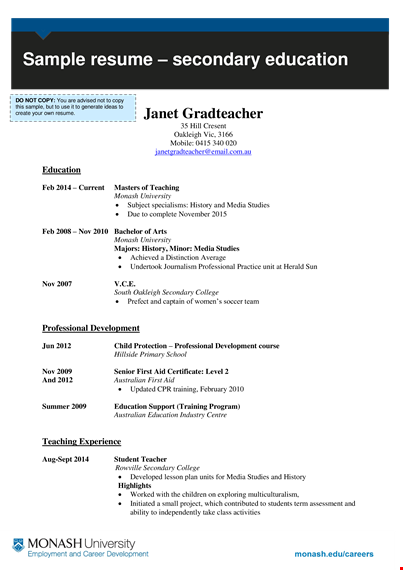 education teacher resume sample template