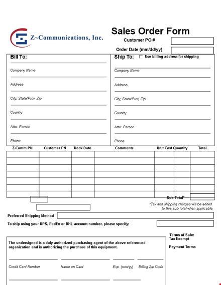 printable sales order form template - create customer orders with adobe | free download template