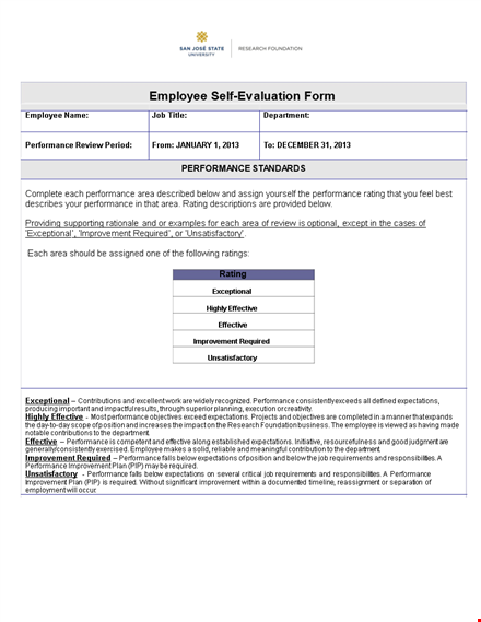 improve employee performance with effective self evaluation examples template