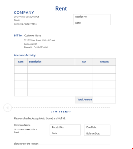 rent receipt template sample template