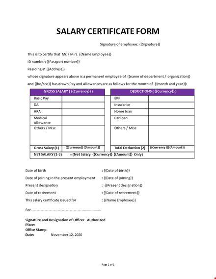 get instant salary verification with customized certificate and payslip formats . template