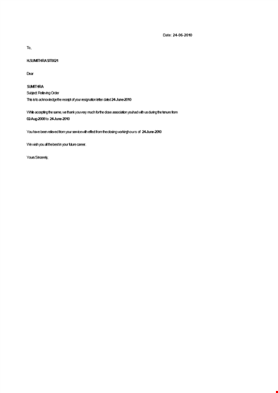 format relieving letter doc template