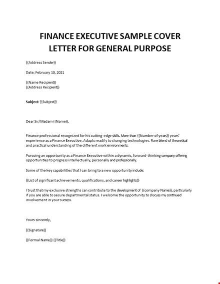 finance executive application letter template