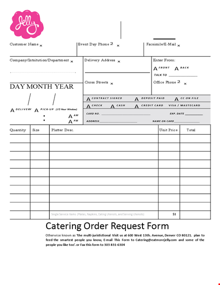 order catering services online - small & large cheese options | request form template