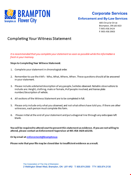 witness statement form - ensure a strong case with an accurate witness statement | brampton template