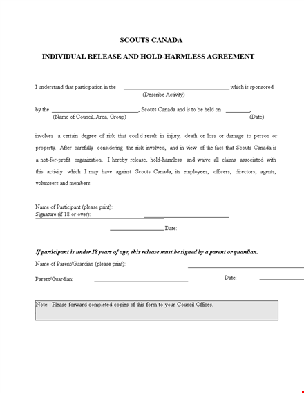 protect yourself with our hold harmless agreement template - release liability in canada | scouts template