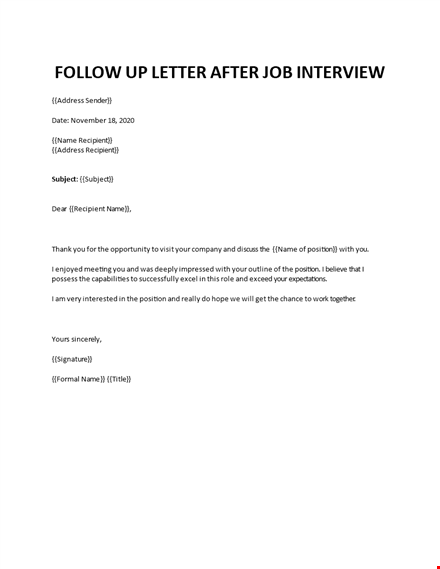 follow up letter after job interview template
