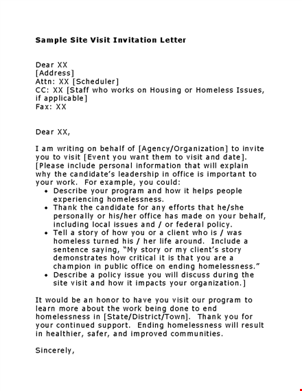 visit our office and hear the story of helping homelessness: invitation letter template