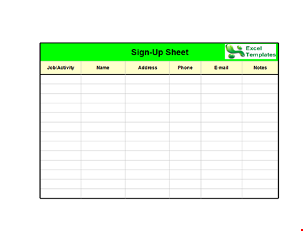 basic sign up sheet in excel - printable template
