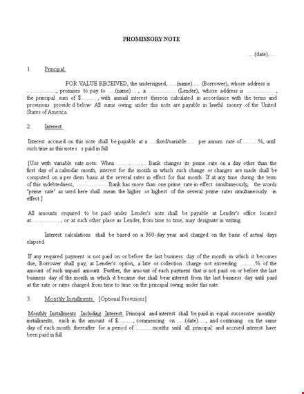 legal promissory note template: create binding agreements for borrowers and lenders template