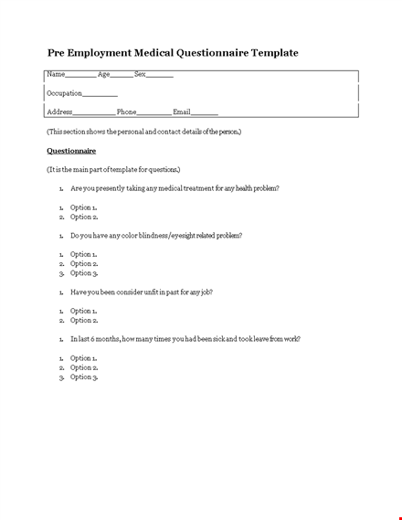 effective medical questionnaire template - identify health problems with ease template