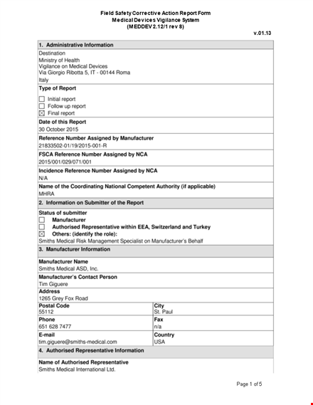 field version corrective action template