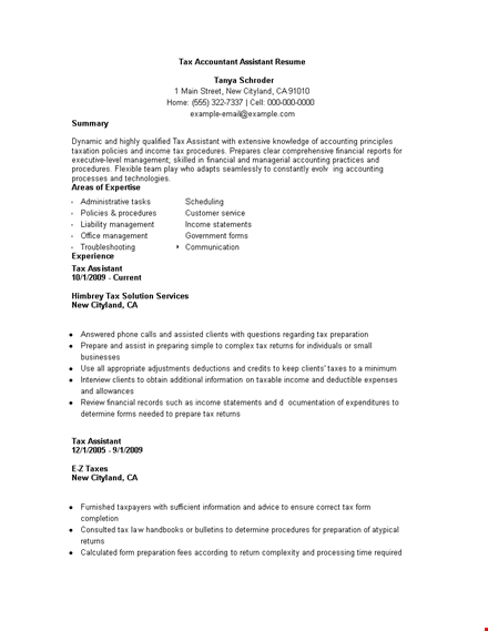 tax accountant assistant resume template
