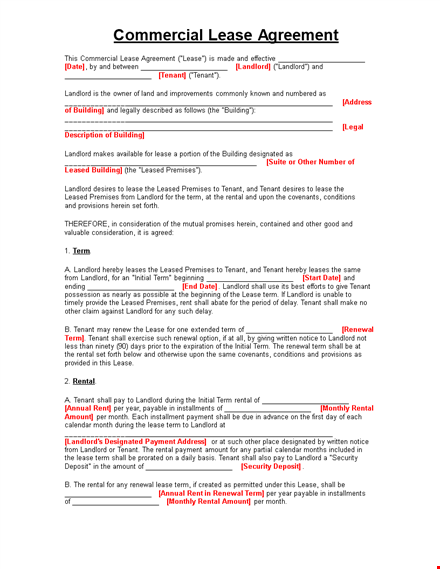 commercial property lease agreement template