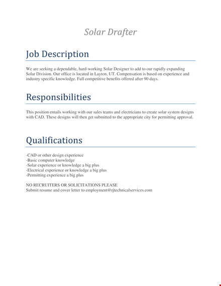 solar drafter job: experience & knowledge required for solar drafting template