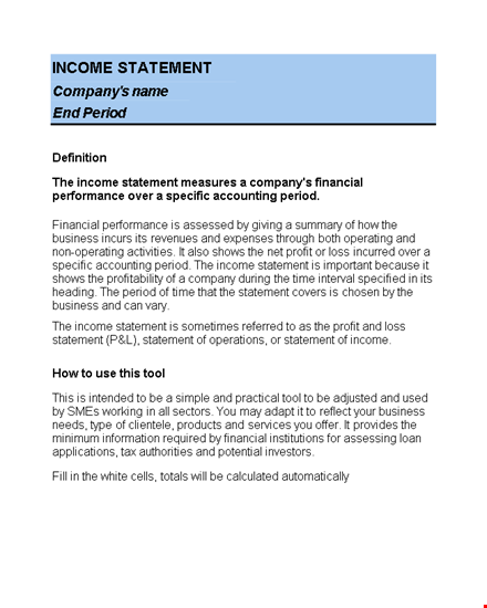 free income statement template for company financial statement - periodic income reports template