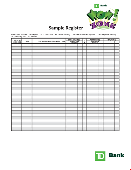checkbook sample register template