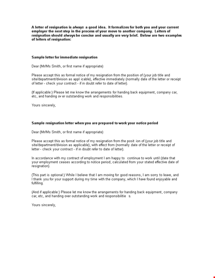 effective immediate resignation letter template