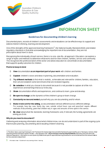 documenting children's learning with a fact sheet template template