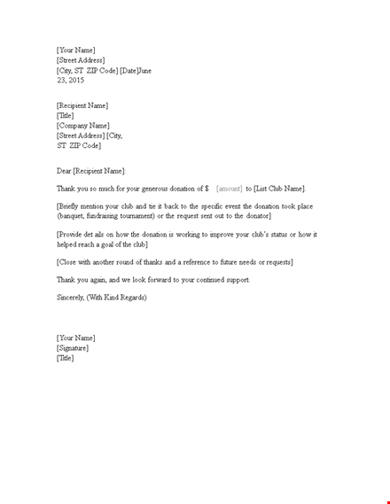 club fundraising thank you letter template