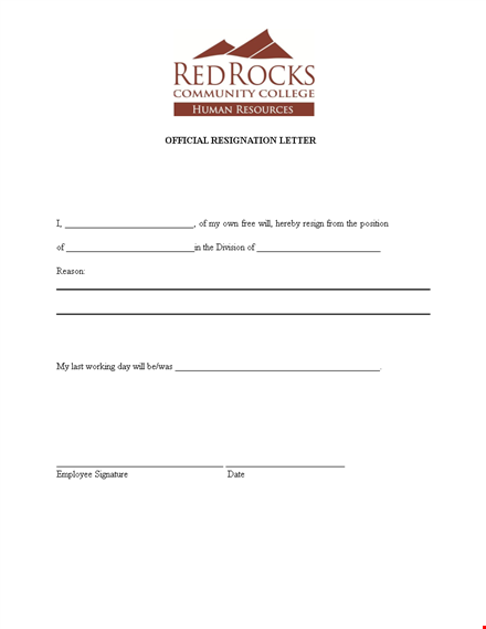 resignation letter - official form for non-classified employees template