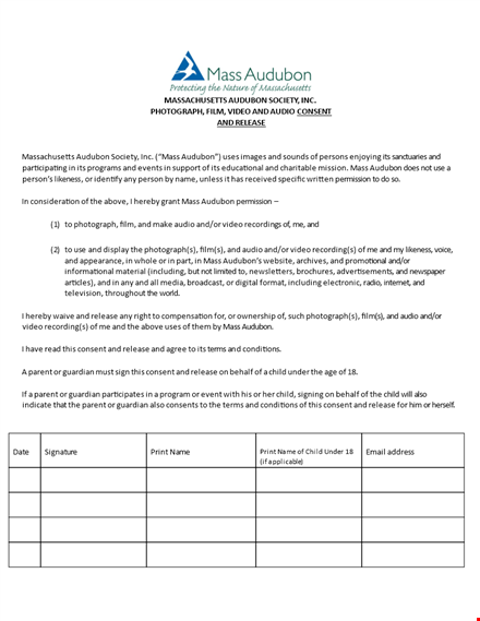 photograph release form - free template for audubon photos template