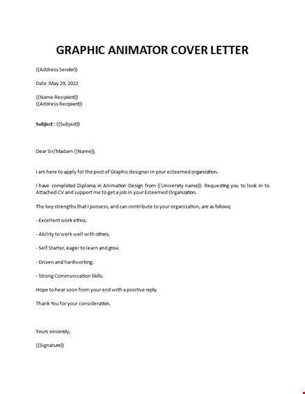 animator cover letter template