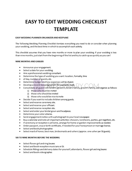 wedding checklist template