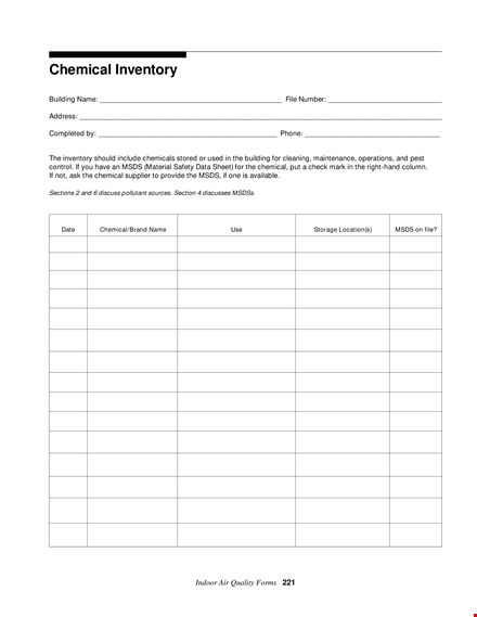 chemical storage template