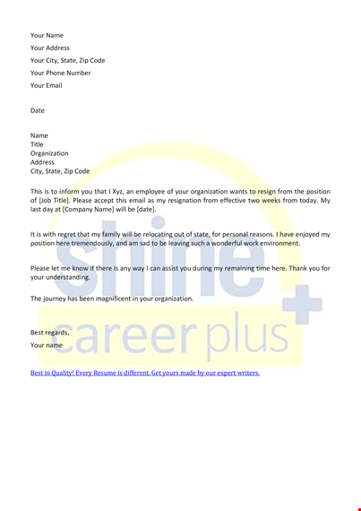 resignation letter format for relocation template