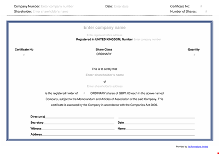 stock certificate template for company - create customized certificates for shareholders template