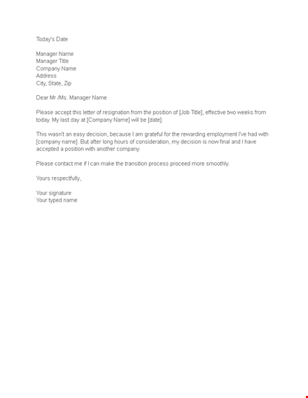 resign with grace - two weeks notice sample letter template