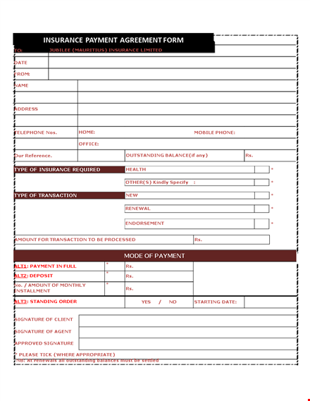 get a secure payment agreement template with insurance & signature template