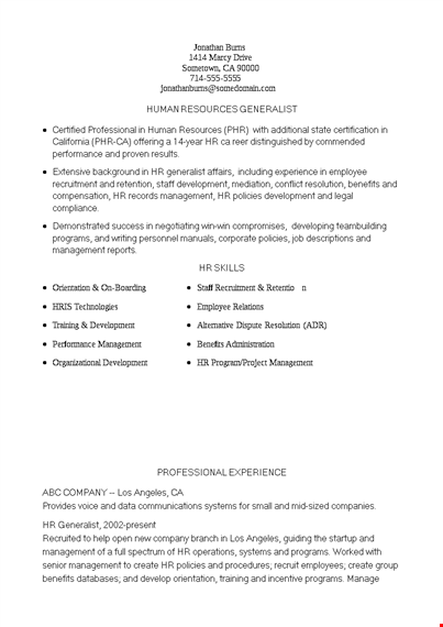 hr experienced resume format template template
