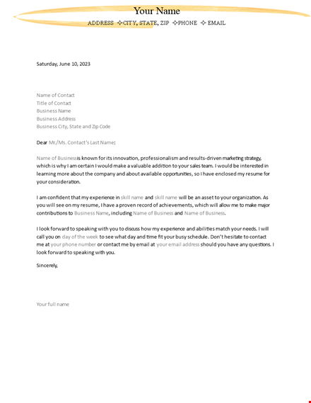 business letter of interest sample template