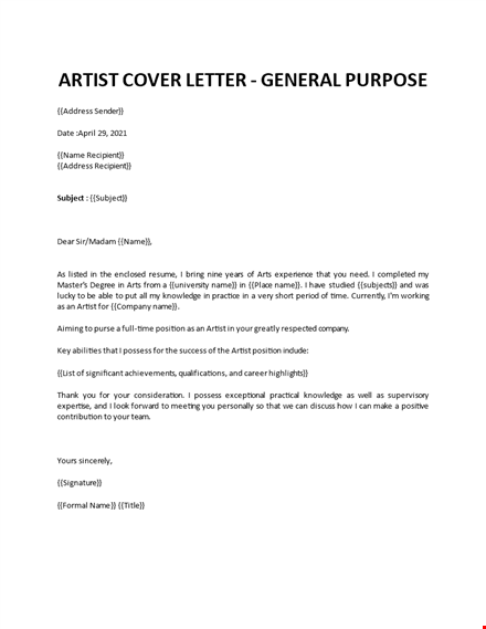 artist cover letter sample template