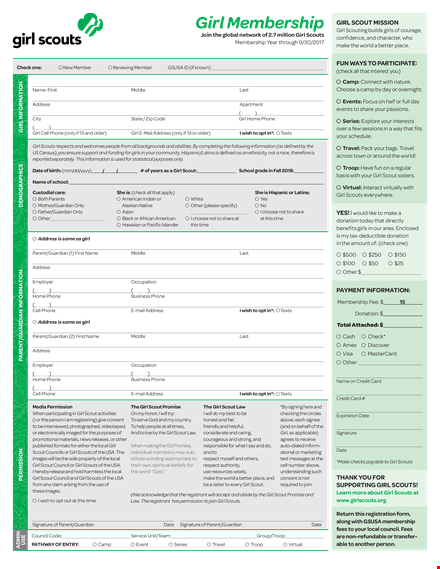 girl scout registration form printable template