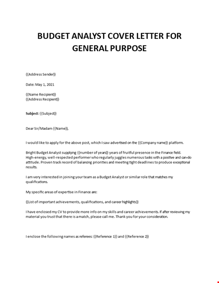 budget analyst cover letter  template