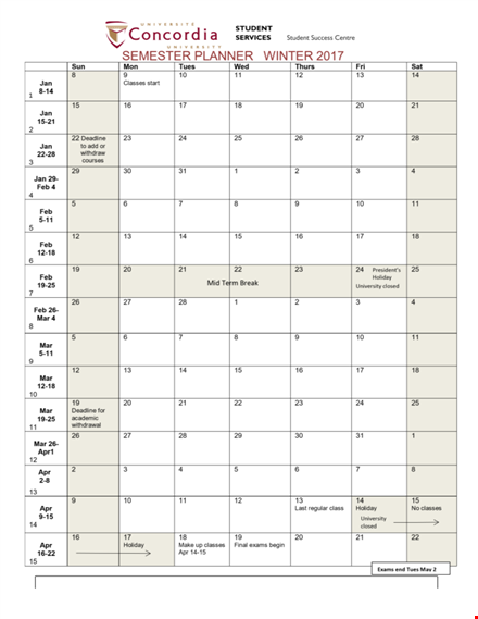 semester planning template