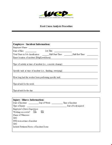 effective root cause analysis template for incident investigation - equipment, workers and more template