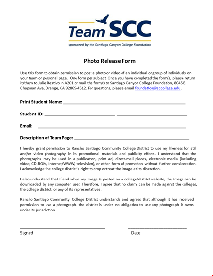 authorize image use: college photo release form | school district template