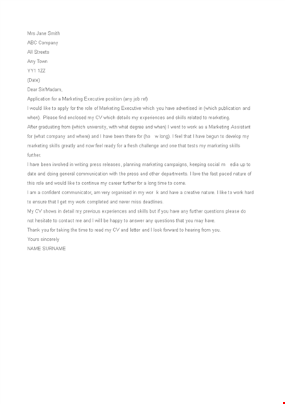 job application letter for marketing executive template